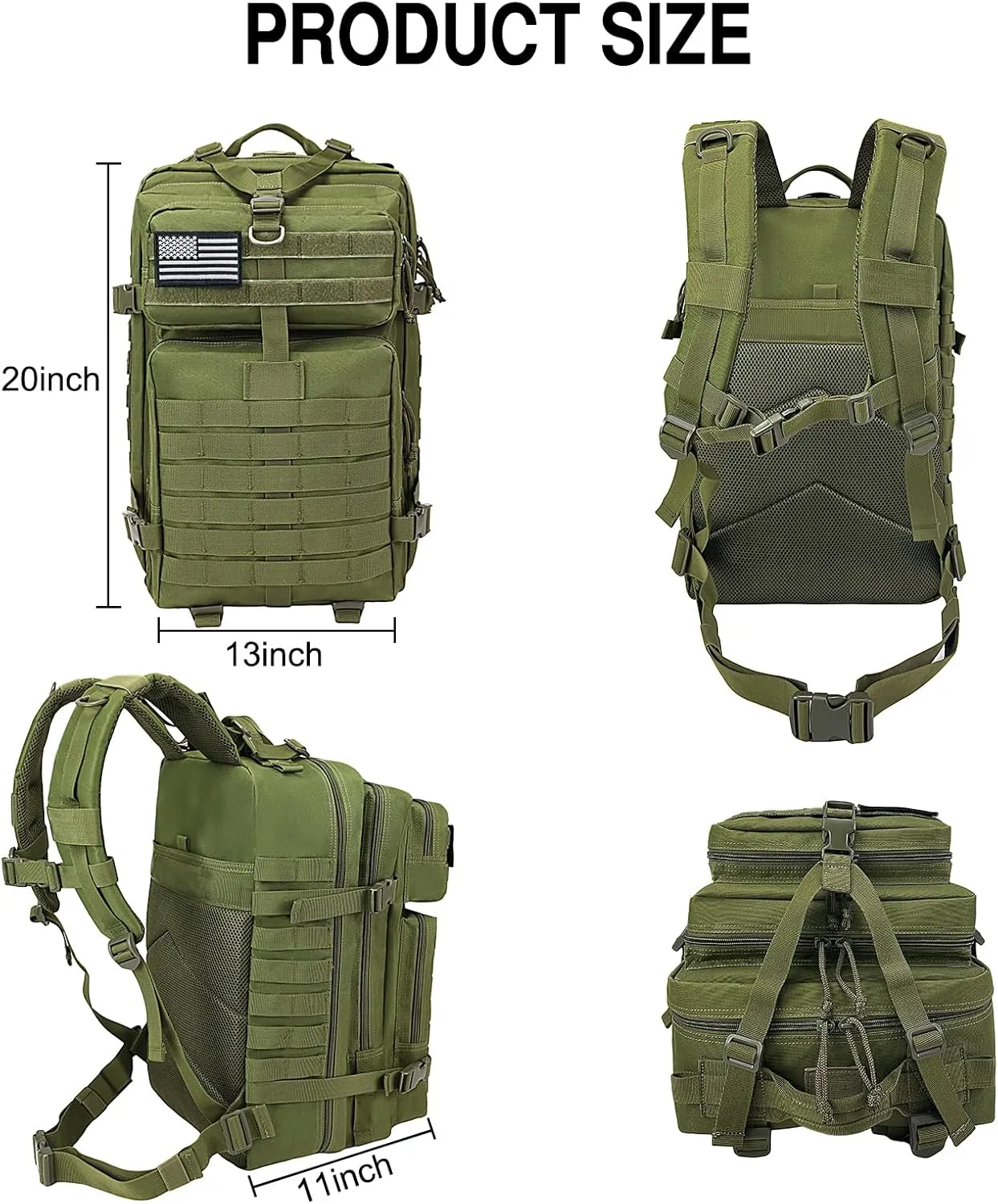 WOLT | Tactical Backpack for Men 45L Military Molle Backpack Large 3 Day Assault Pack Rucking Backpack for Hiking Survival(Army Green)