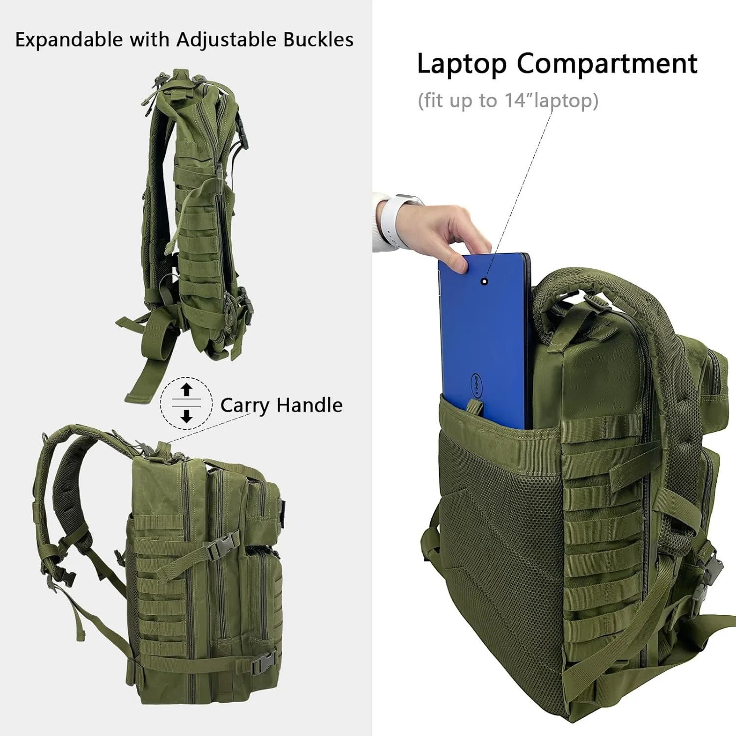 WOLT | Tactical Backpack for Men 45L Military Molle Backpack Large 3 Day Assault Pack Rucking Backpack for Hiking Survival(Army Green)
