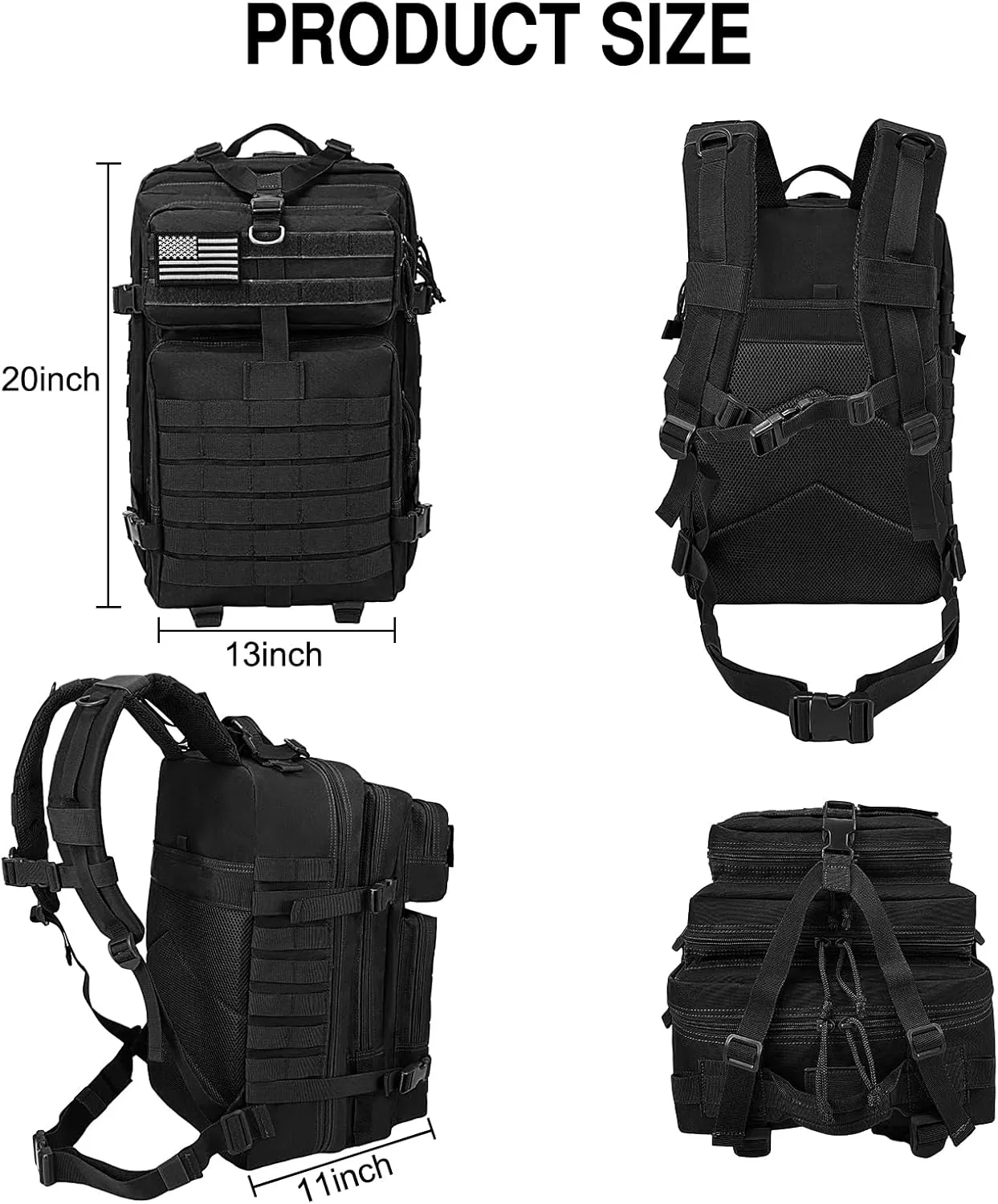 WOLT | Tactical Backpack for Men 45L Military Molle Backpack Large 3 Day Assault Pack Rucking Backpack for Hiking Survival(Black)
