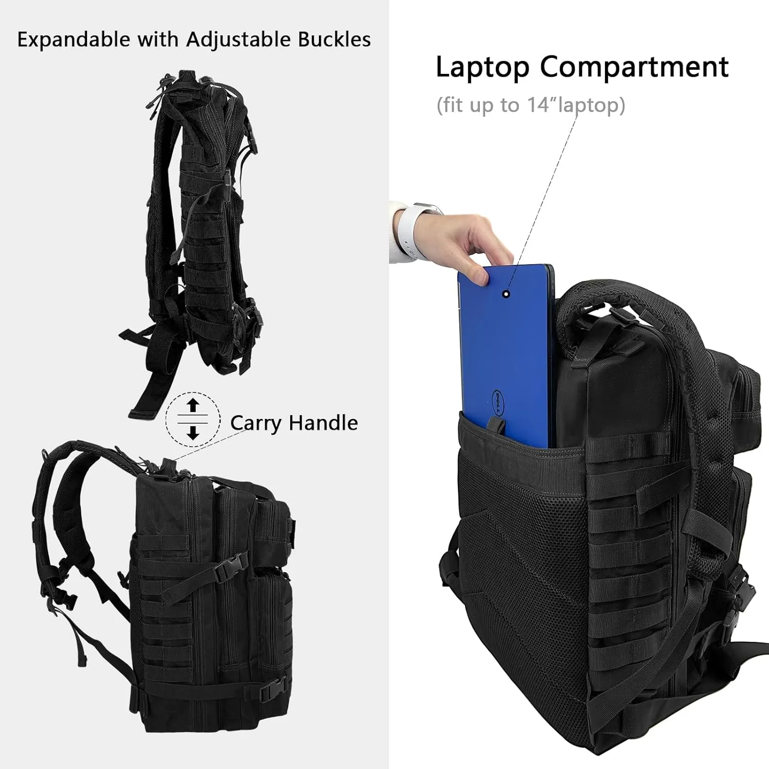 WOLT | Tactical Backpack for Men 45L Military Molle Backpack Large 3 Day Assault Pack Rucking Backpack for Hiking Survival(Black)