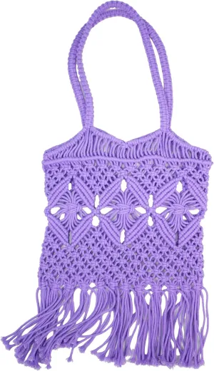 Women Bohemian Style Cotton Rope Beach Handbag Summer Tassel Hand-Woven Shoulder Bag for Vacation