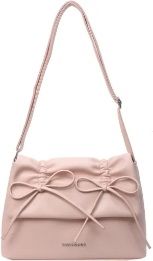 Women Bowknot Pu Shoulder Bag Casual Handbag With Flap Cover Retro Classic Purse With Adjustable Shoulder Strap La