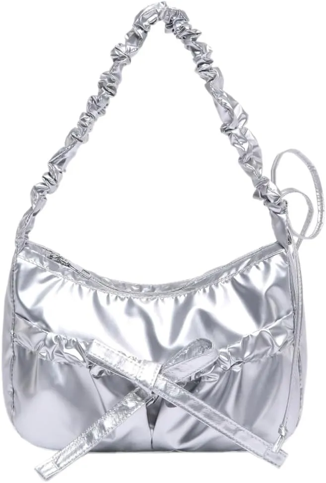 Women Bowknot Shoulder Bag Trendy Nylon Hobo Bag Tote Bag Cute Top Handle Handbag Purse