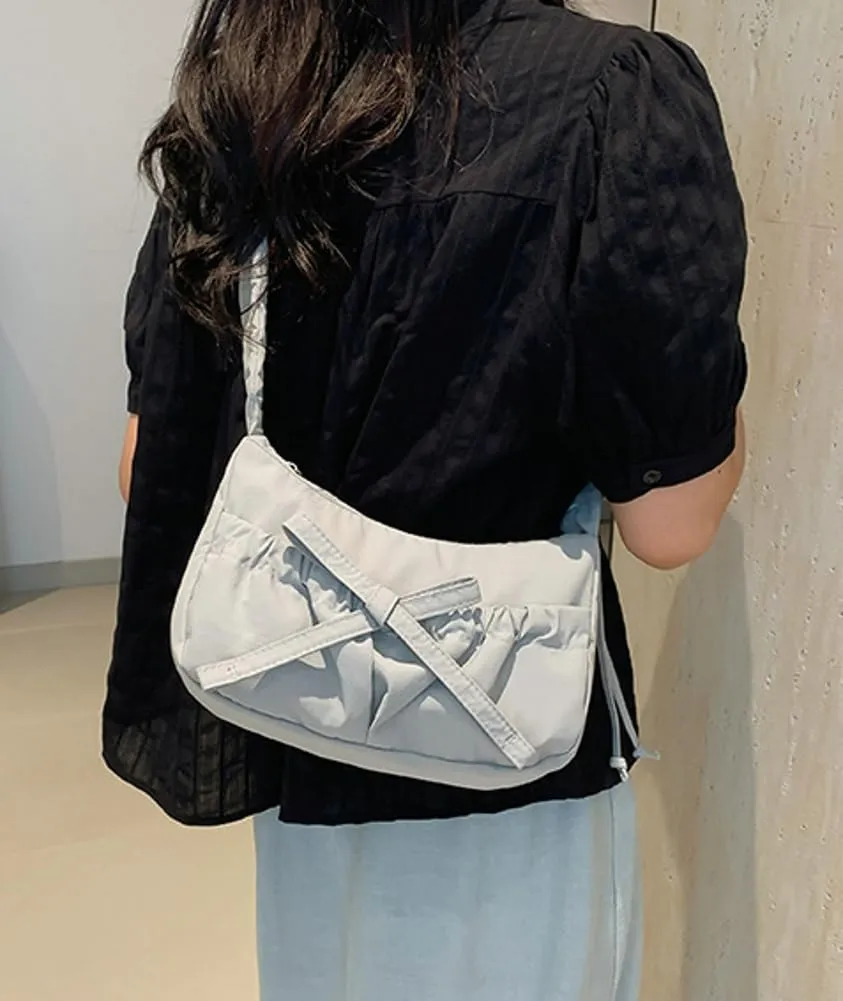 Women Bowknot Shoulder Bag Trendy Nylon Hobo Bag Tote Bag Cute Top Handle Handbag Purse