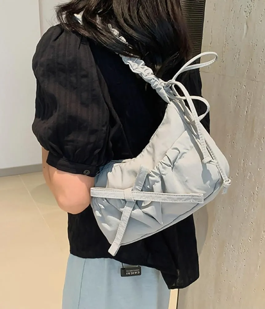 Women Bowknot Shoulder Bag Trendy Nylon Hobo Bag Tote Bag Cute Top Handle Handbag Purse