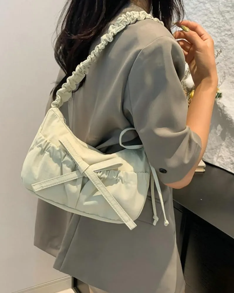 Women Bowknot Shoulder Bag Trendy Nylon Hobo Bag Tote Bag Cute Top Handle Handbag Purse