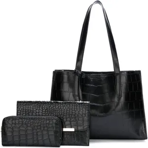 Women Crocodile Pattern Handbag Vintage Shoulder Bag Satchel 3psc-