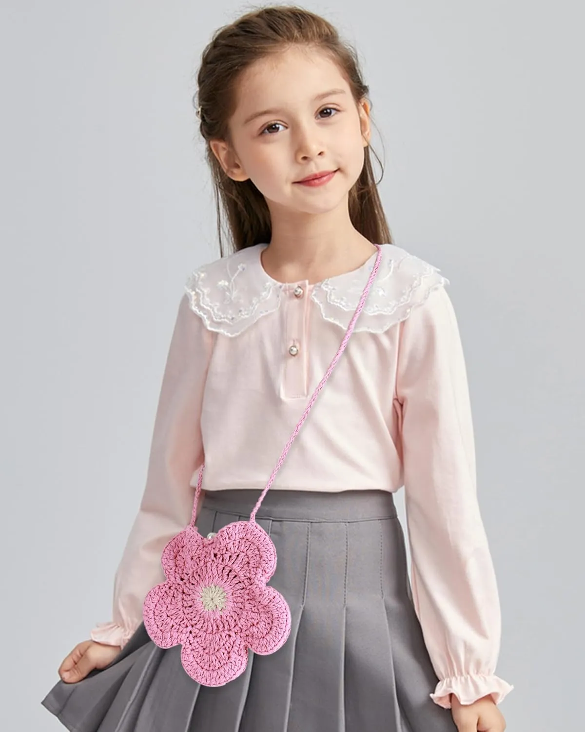 Women Girls Mini Flower Cotton Crochet Crossbody Shoulder Bag Handbag Purse