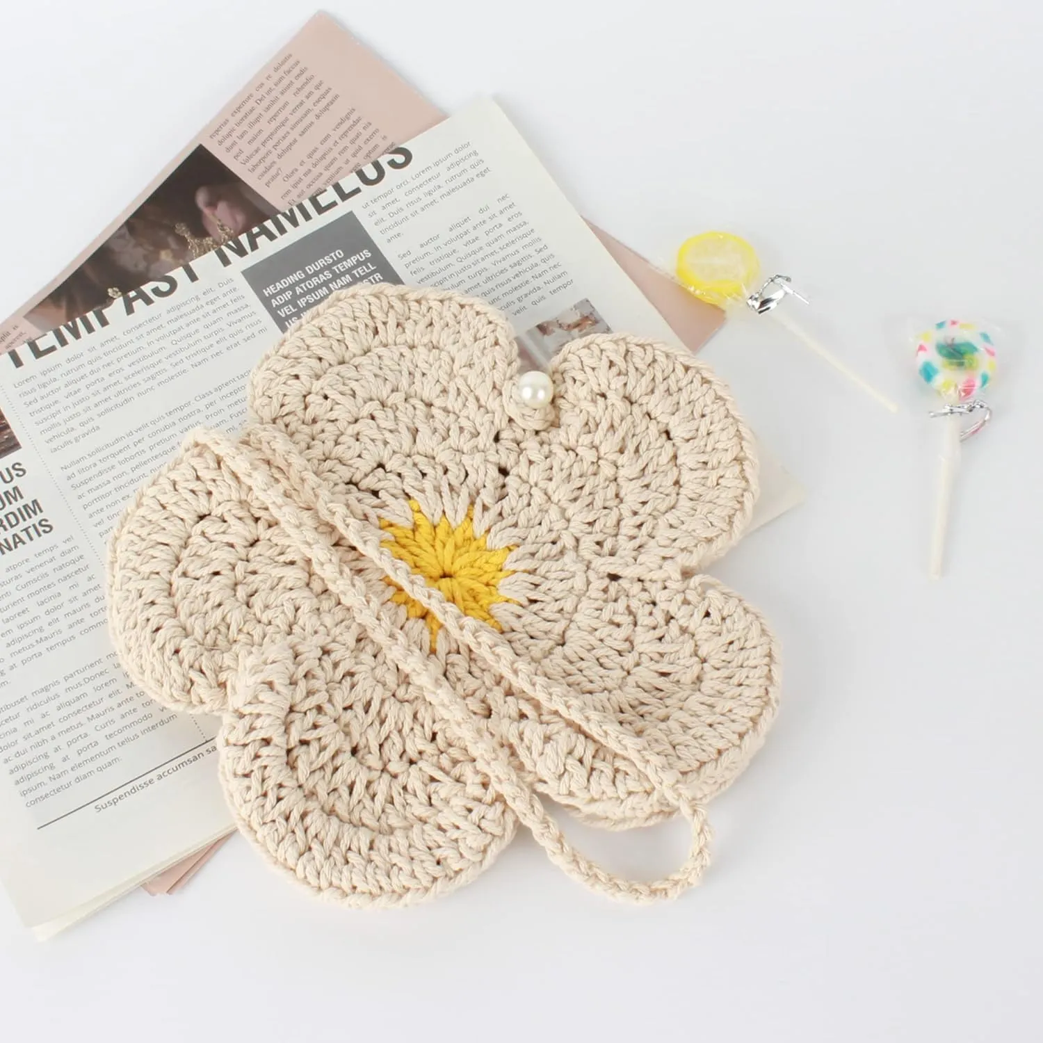 Women Girls Mini Flower Cotton Crochet Crossbody Shoulder Bag Handbag Purse