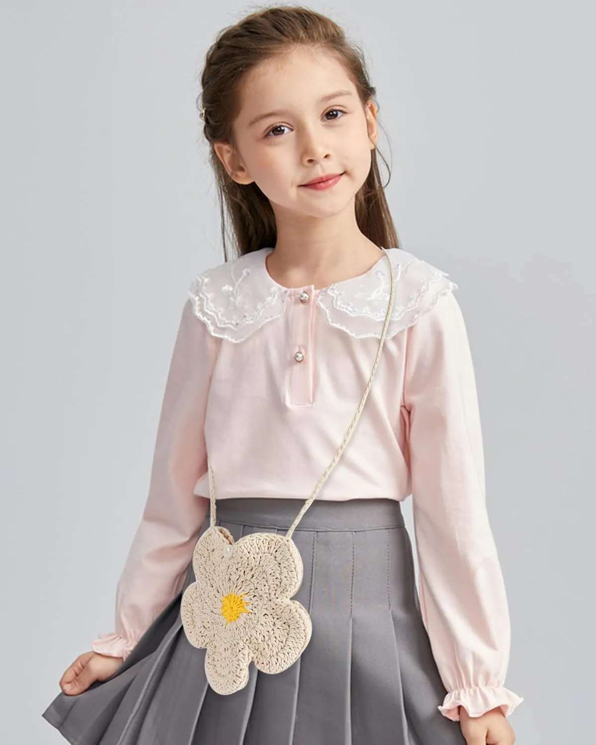 Women Girls Mini Flower Cotton Crochet Crossbody Shoulder Bag Handbag Purse