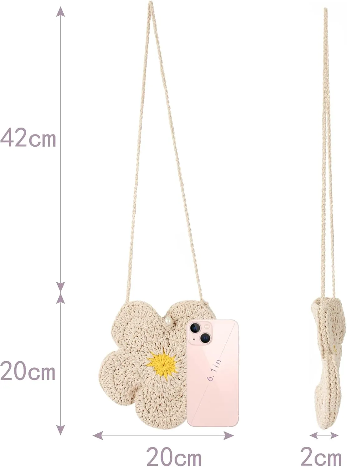 Women Girls Mini Flower Cotton Crochet Crossbody Shoulder Bag Handbag Purse