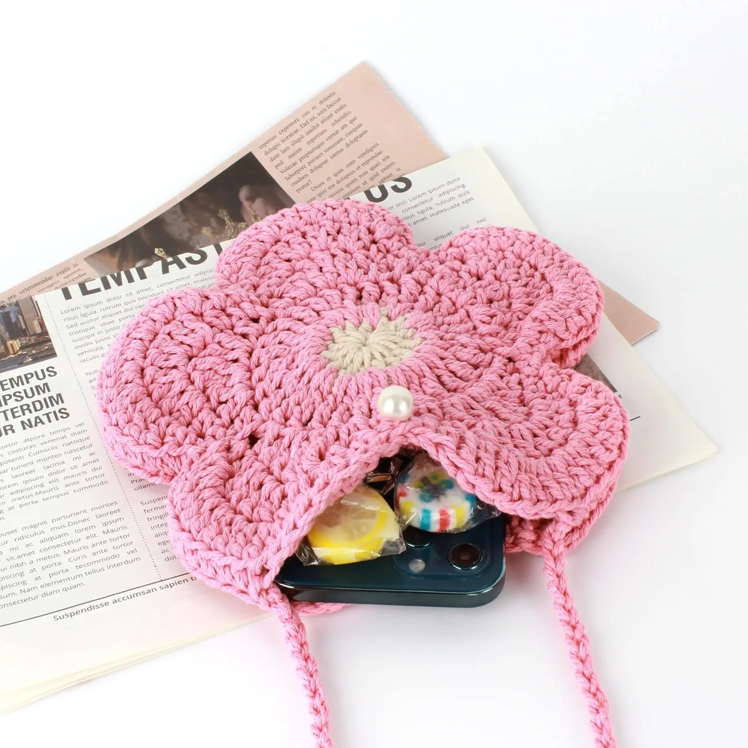 Women Girls Mini Flower Cotton Crochet Crossbody Shoulder Bag Handbag Purse