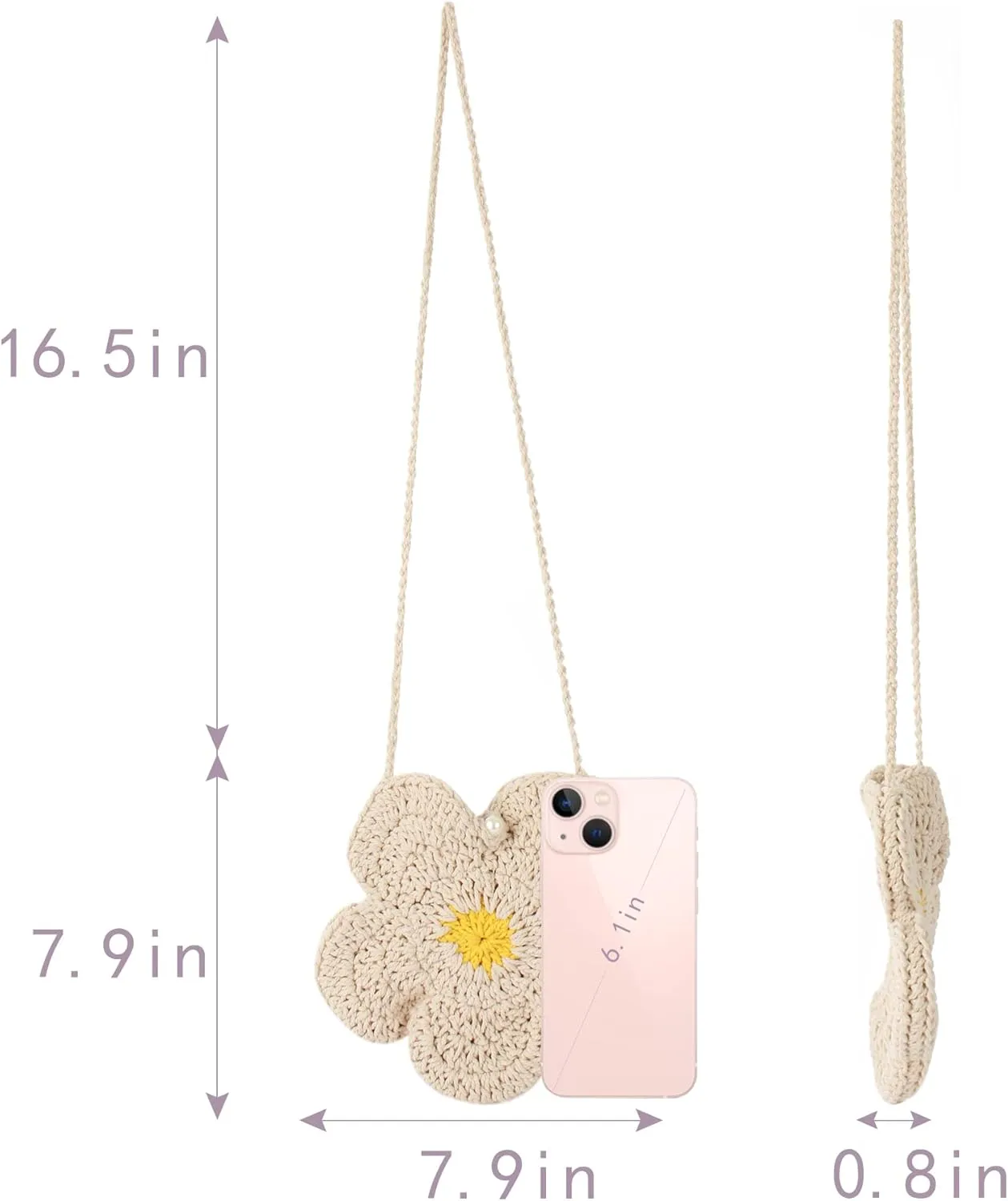Women Girls Mini Flower Cotton Crochet Crossbody Shoulder Bag Handbag Purse