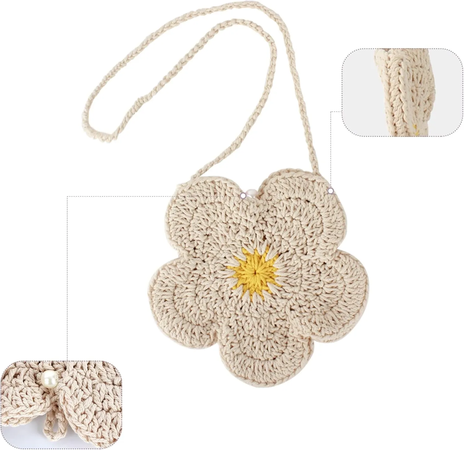 Women Girls Mini Flower Cotton Crochet Crossbody Shoulder Bag Handbag Purse