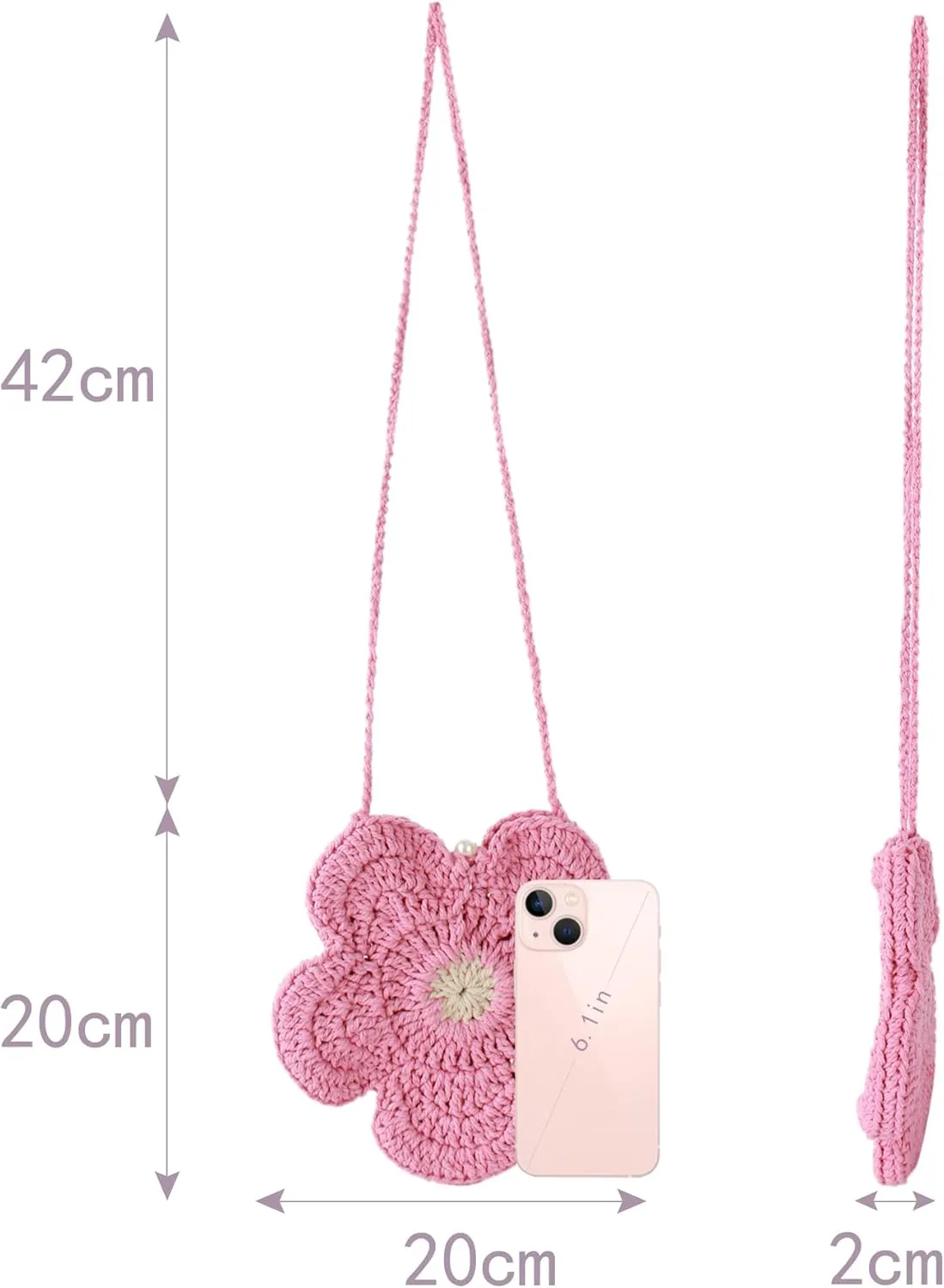 Women Girls Mini Flower Cotton Crochet Crossbody Shoulder Bag Handbag Purse