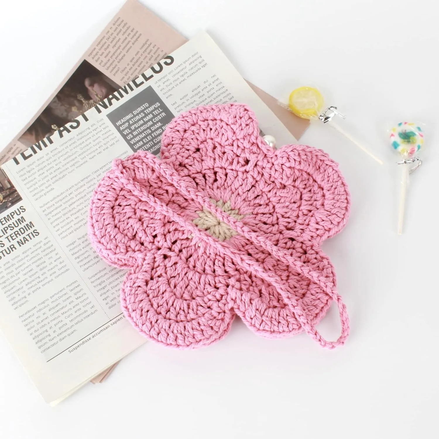Women Girls Mini Flower Cotton Crochet Crossbody Shoulder Bag Handbag Purse