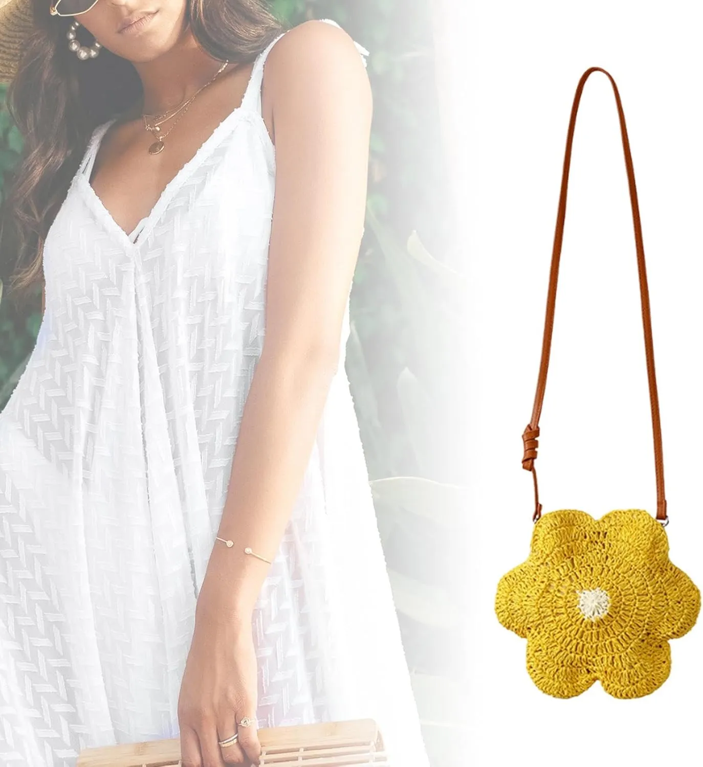 Women Handwoven Crossbody Bag Decorative Woven Purse for Summer Traveling Dating