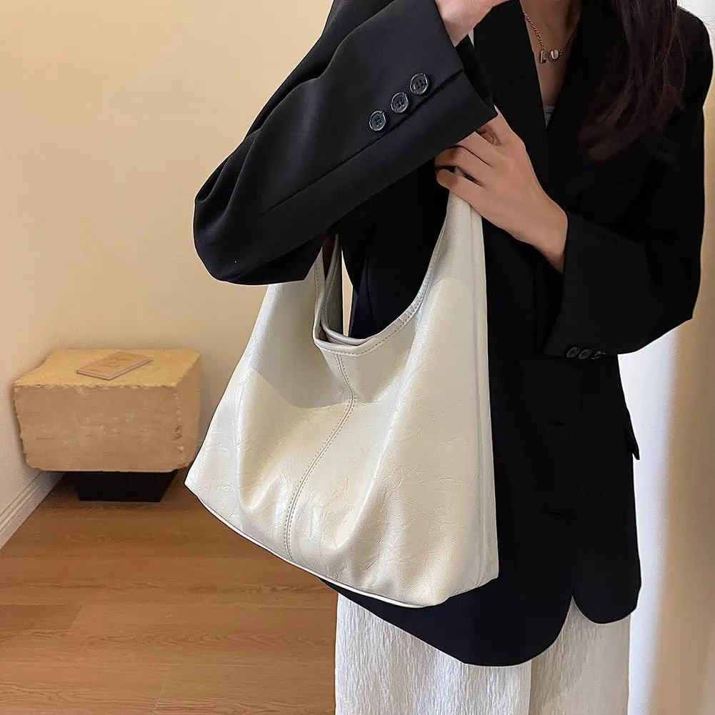 Women Leather Shoulder Bag Versatile Hobo Bag and Clutch Casual 2pcs Shoulder Bag and Handbag Set Satchel Hobo Bag