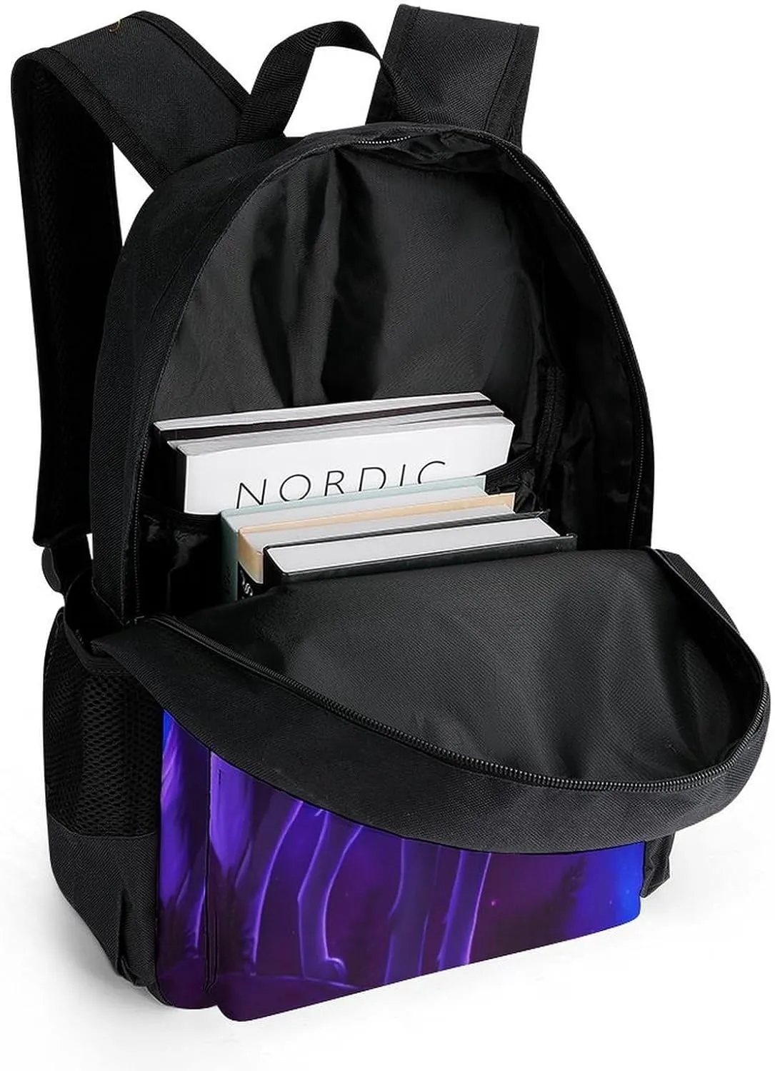 Women Men Polyester Blue Universe Galaxy Magic Wolf In The Space Art Casual Daypack Large Capacity Bookbag With Side Pockets for Sports Picnic Walking Cycling