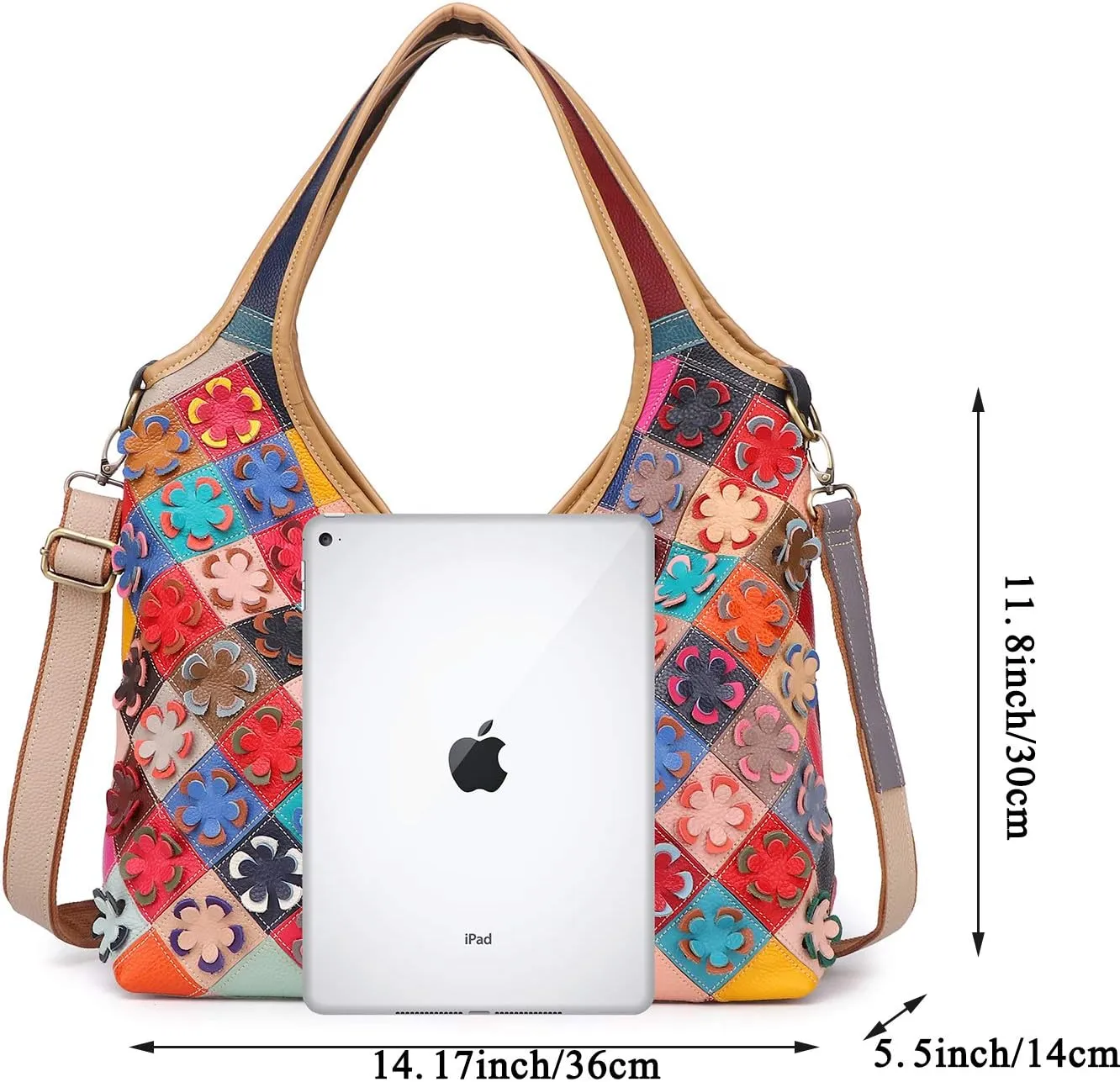 Women Multicoloured Handbag Leather Hollow Stitching Shoulder Satchel Purse Tote