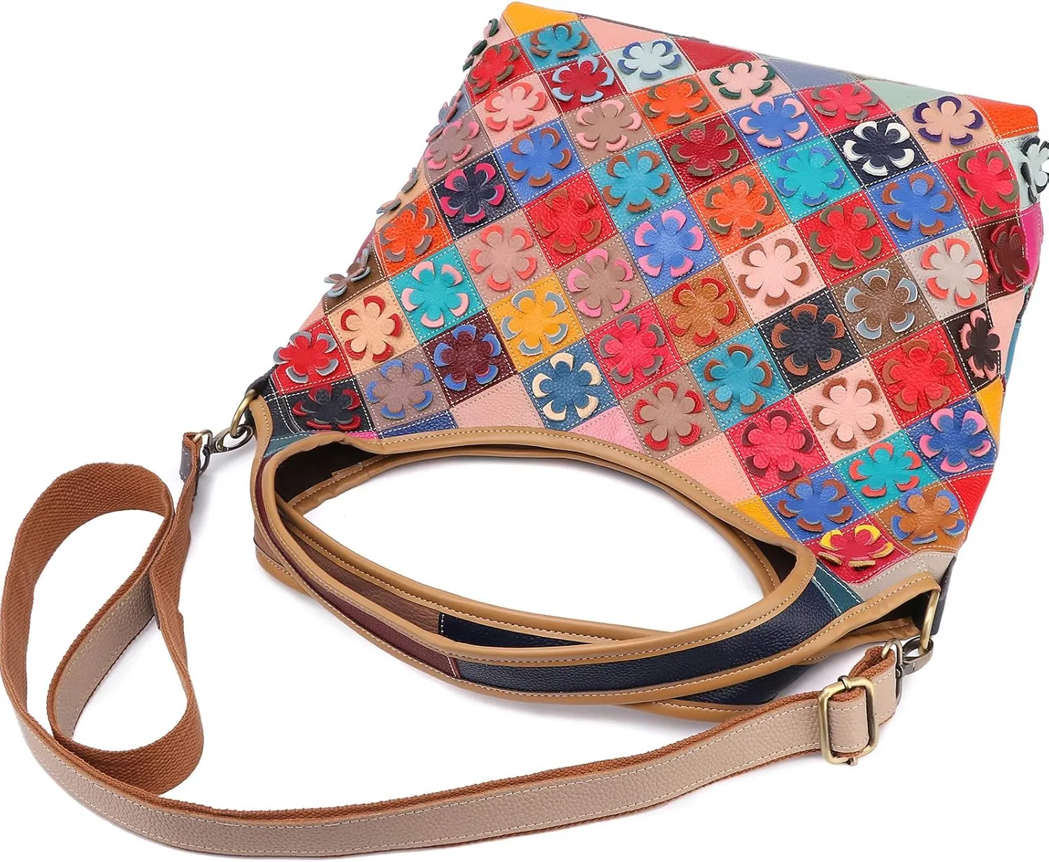 Women Multicoloured Handbag Leather Hollow Stitching Shoulder Satchel Purse Tote