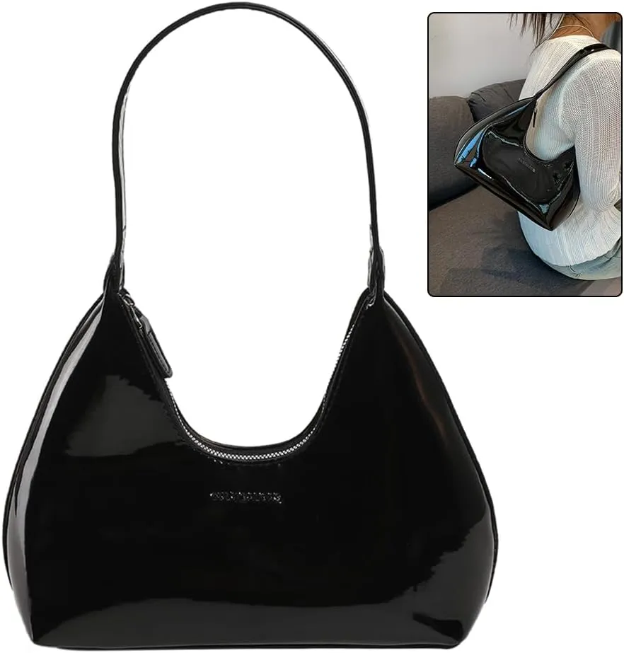 Women Patent Leather Tote Bag Versatile Crescent Bag Casual Fashion Shoulder Bag Satchel Hobo Bag Girl Shopper Pur