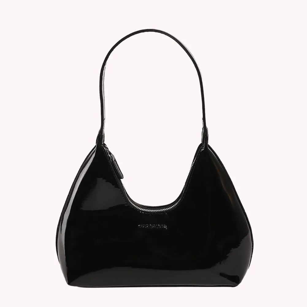 Women Patent Leather Tote Bag Versatile Crescent Bag Casual Fashion Shoulder Bag Satchel Hobo Bag Girl Shopper Pur