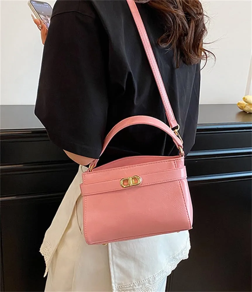 Women PU Leather Shoulder Bag Small Crossbody Handbag Retro Square Satchel Top Handle Purse
