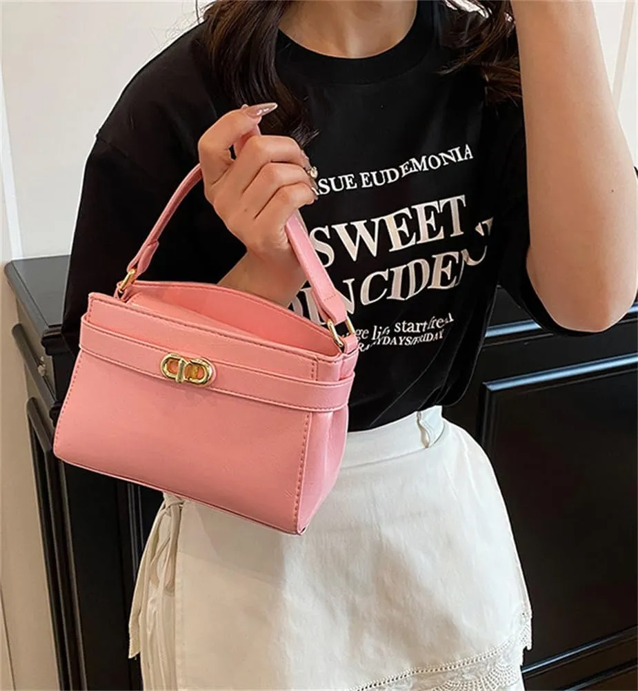 Women PU Leather Shoulder Bag Small Crossbody Handbag Retro Square Satchel Top Handle Purse