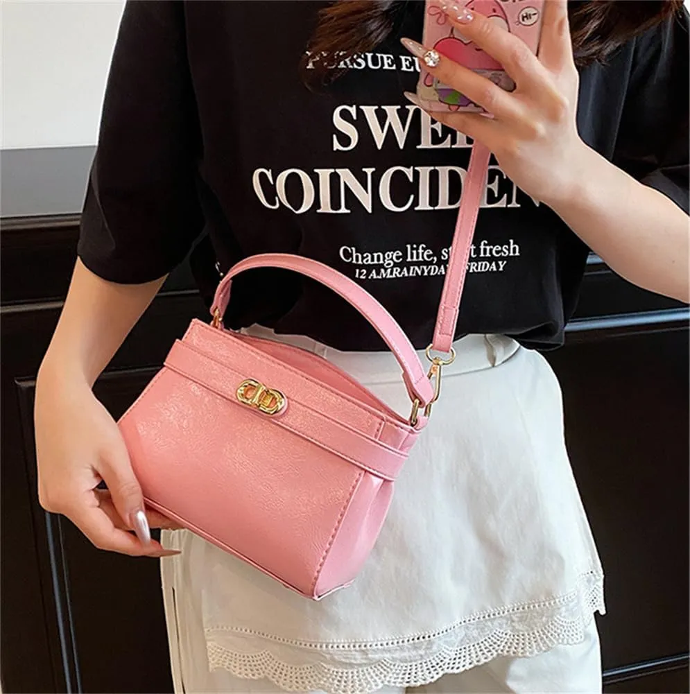 Women PU Leather Shoulder Bag Small Crossbody Handbag Retro Square Satchel Top Handle Purse