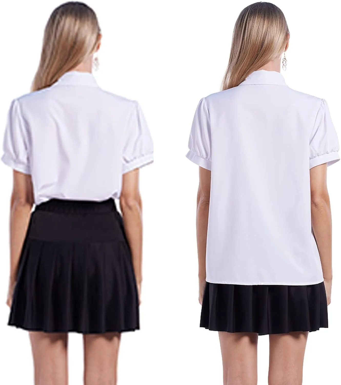 Women Short Sleeve Peter Pan Collar Blouse Kawaii Girls School Uniform White Shirt Lady Bowknot OL Button-Down Shirts