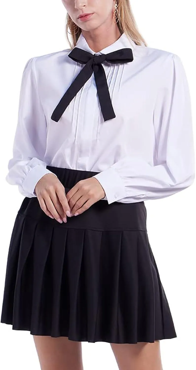 Women Short Sleeve Peter Pan Collar Blouse Kawaii Girls School Uniform White Shirt Lady Bowknot OL Button-Down Shirts