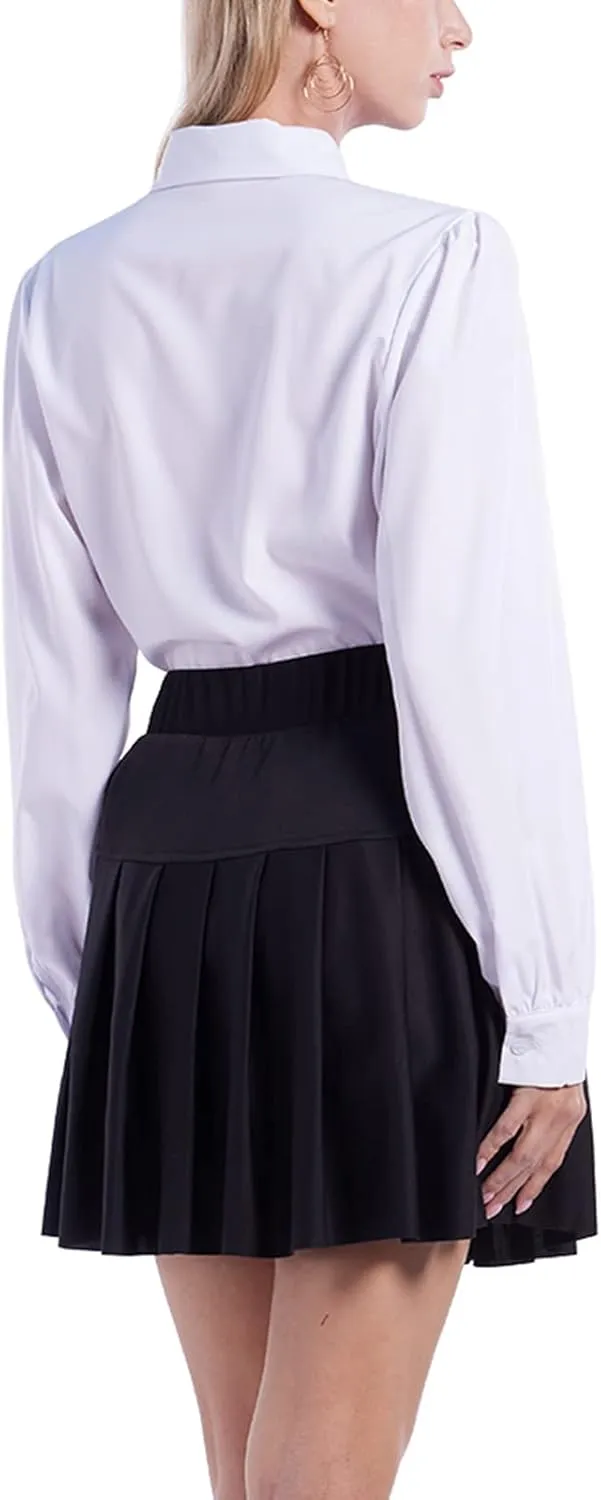 Women Short Sleeve Peter Pan Collar Blouse Kawaii Girls School Uniform White Shirt Lady Bowknot OL Button-Down Shirts