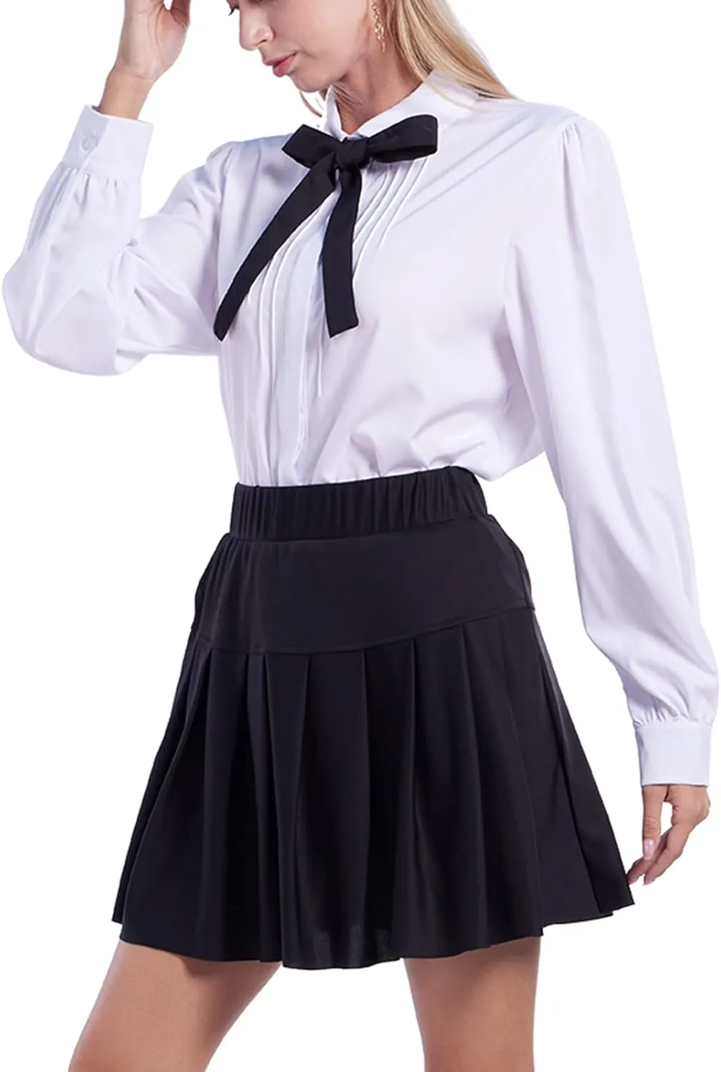 Women Short Sleeve Peter Pan Collar Blouse Kawaii Girls School Uniform White Shirt Lady Bowknot OL Button-Down Shirts