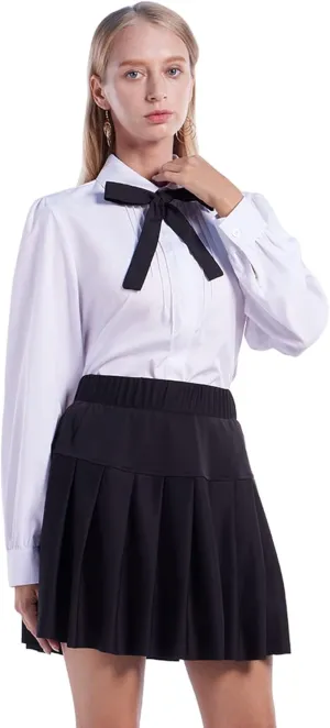 Women Short Sleeve Peter Pan Collar Blouse Kawaii Girls School Uniform White Shirt Lady Bowknot OL Button-Down Shirts