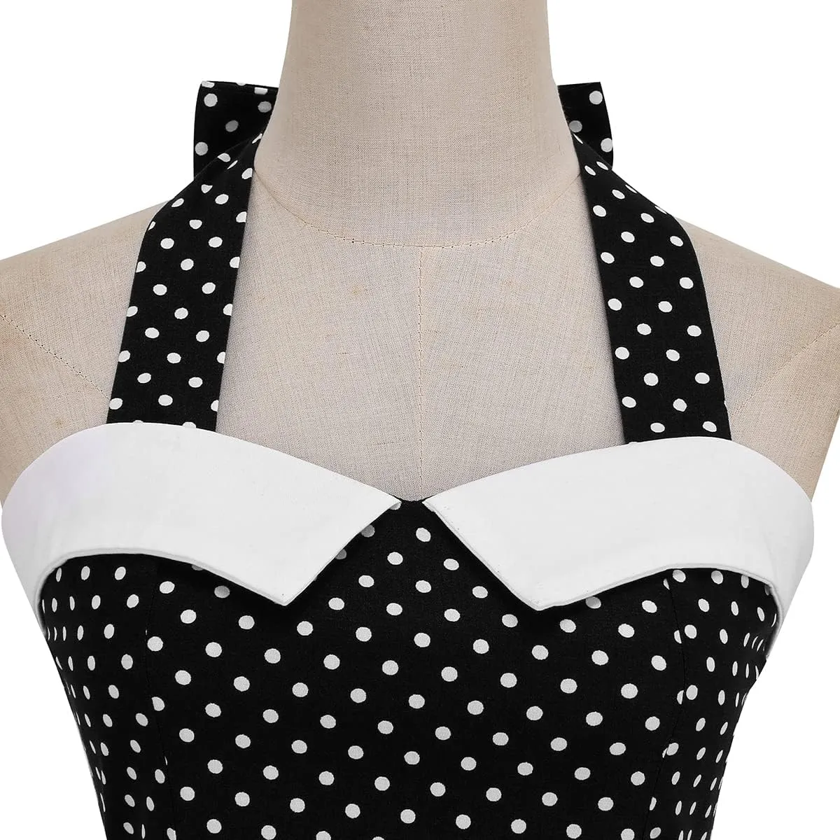 Women Vintage 1950s Retro Polka Dot Swing Dress Sleeveless Backless Halter Neck