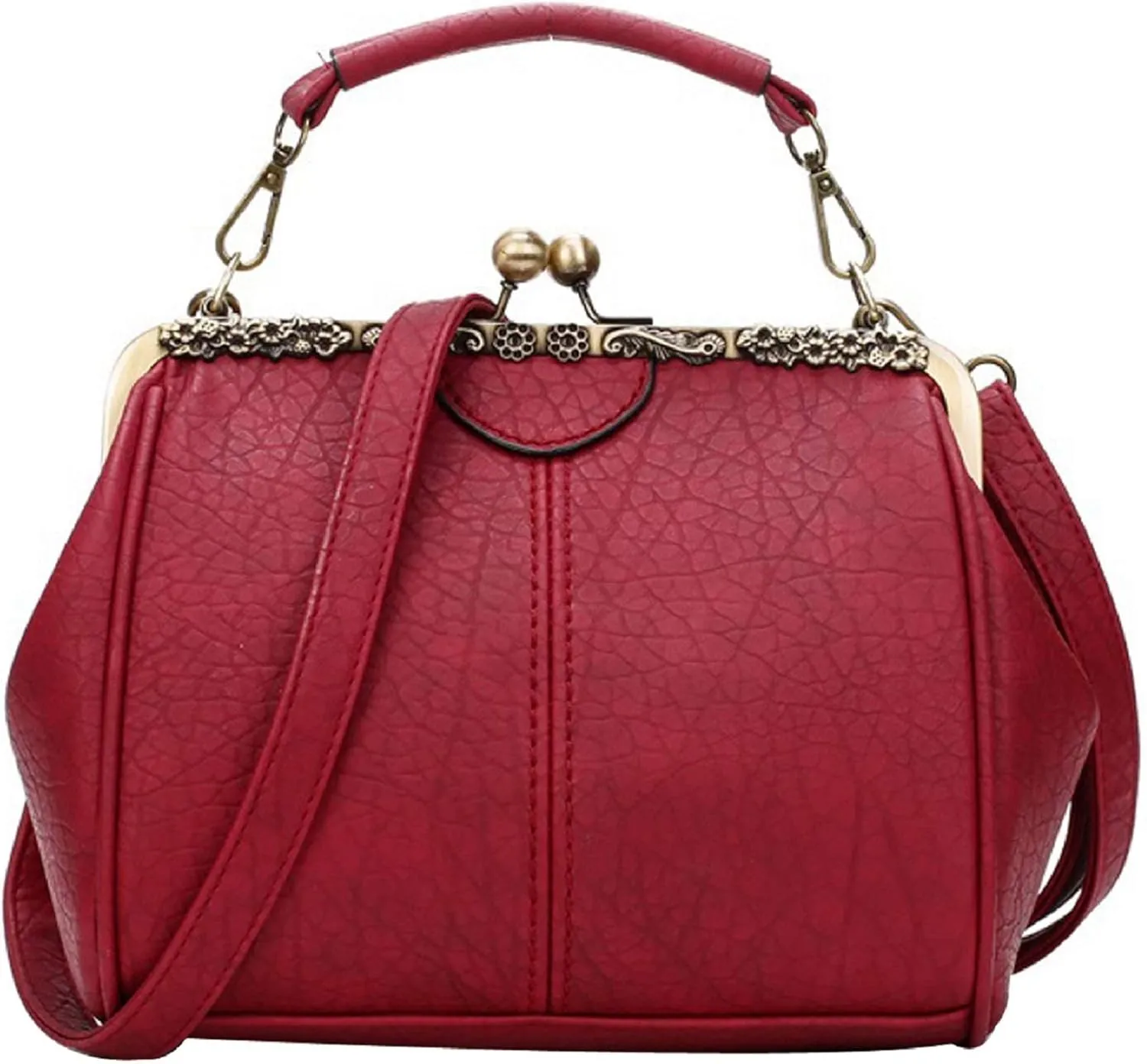 Women Wedding Vintage Pu Handbag - Kiss Lock Antique Minimalist Purse