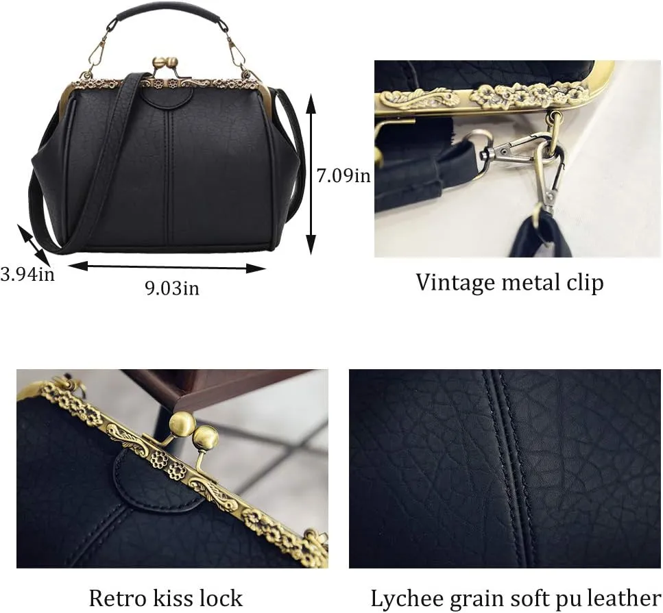 Women Wedding Vintage Pu Handbag - Kiss Lock Antique Minimalist Purse