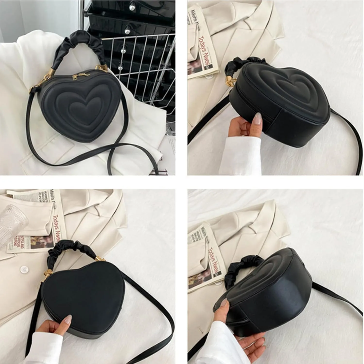 Women's Crossbody Bag Fashion Sweet Heart Shape Shoulder Bag Purse PU Leather Zipper Vintage Small Handbag