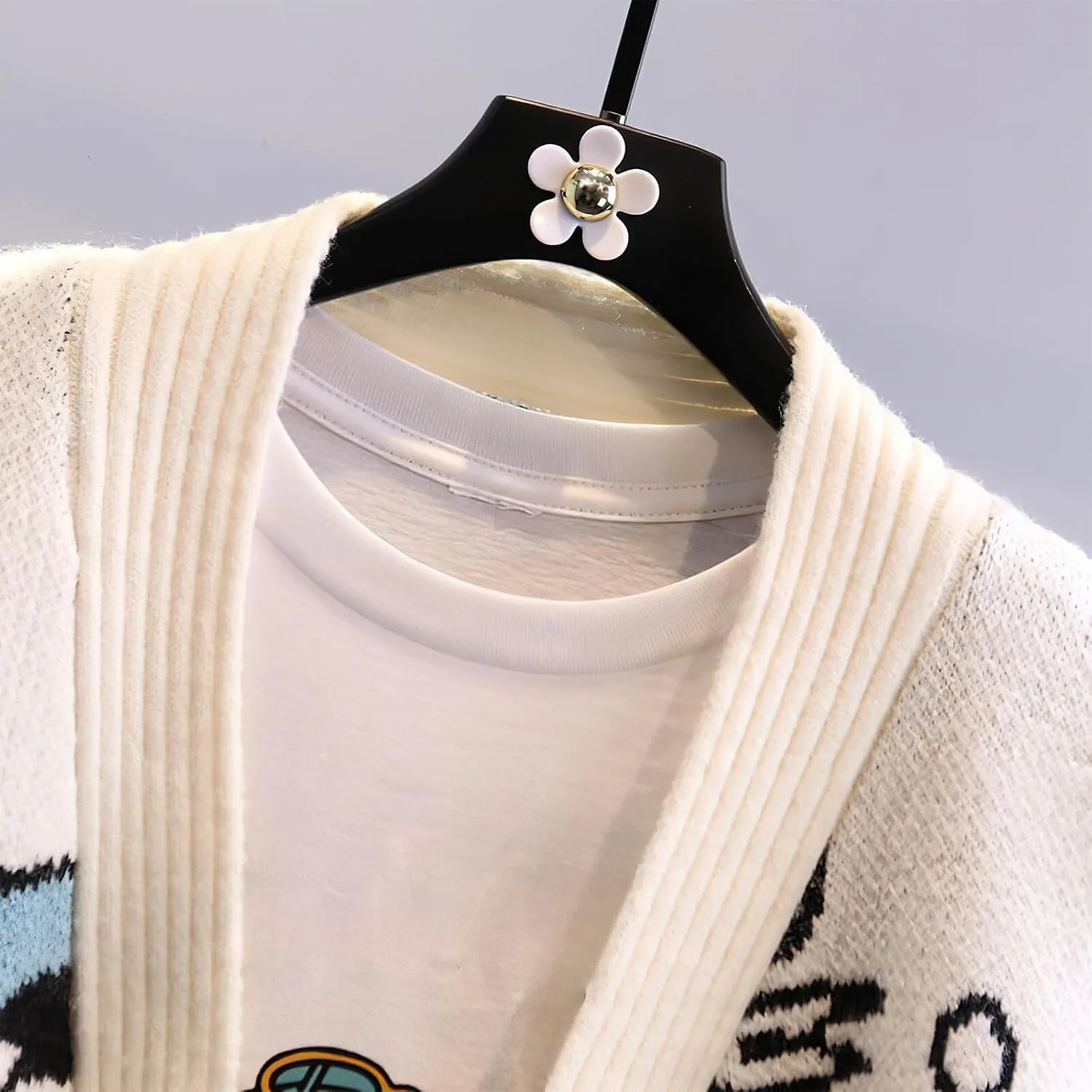 Womens Cute Embroidery Cartoon Duck Cable Knit Cardigans Sweater Button Down Slouchy Wool Blend Coat