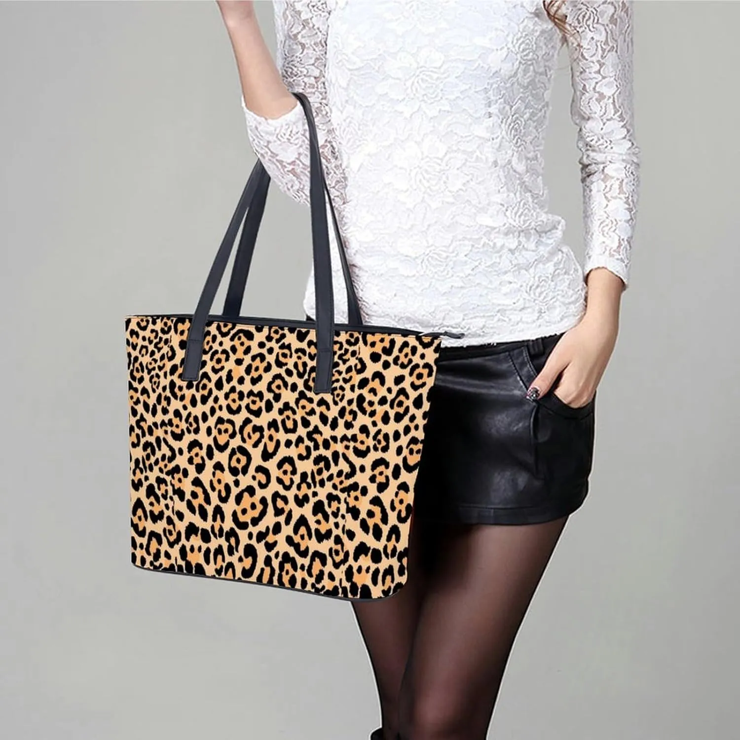 Women's Leather Tote Bag Fashion Handbag for Work Travel Shopping Daily Use Large Capacity Shoulder Purse