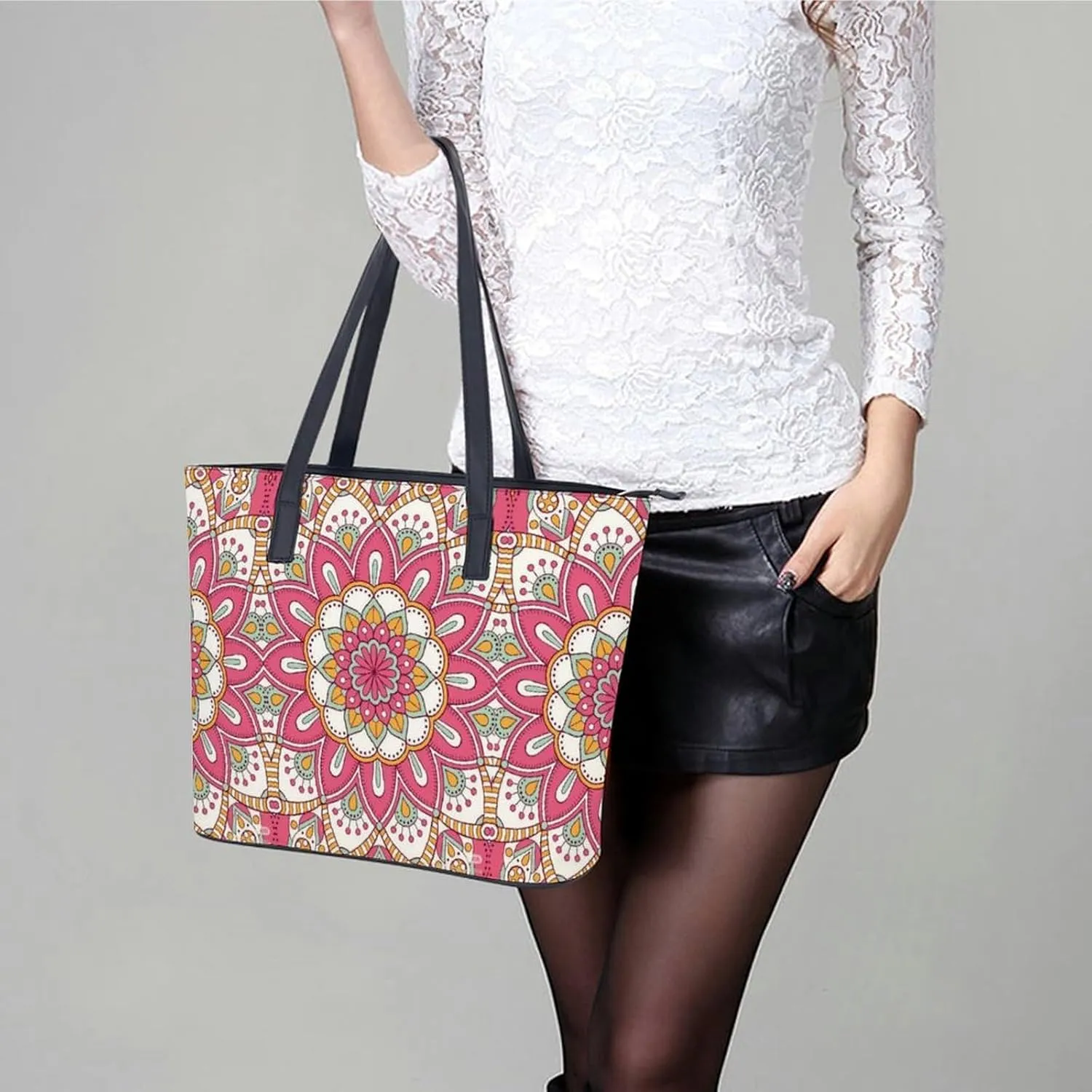 Women's Leather Tote Bag Fashion Handbag for Work Travel Shopping Daily Use Large Capacity Shoulder Purse
