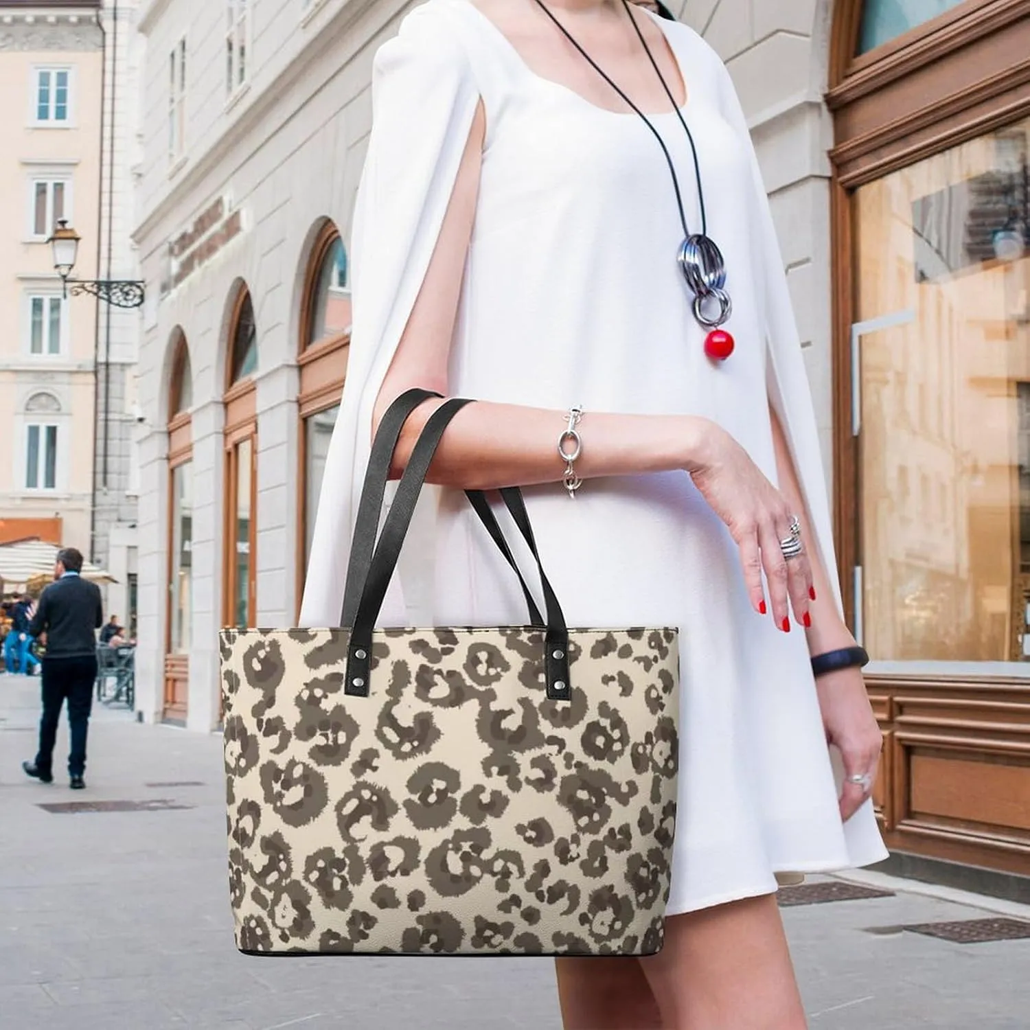 Women's Leather Tote Bag Fashion Handbag for Work Travel Shopping Daily Use Large Capacity Shoulder Purse