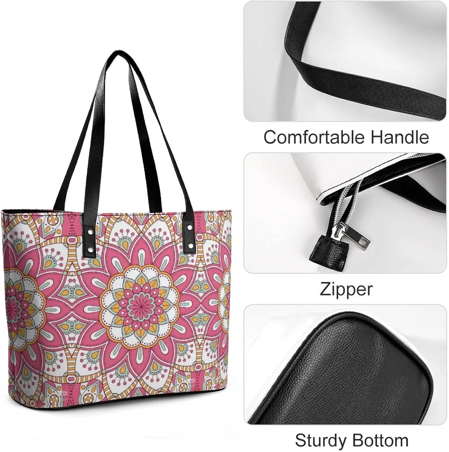 Women's Leather Tote Bag Fashion Handbag for Work Travel Shopping Daily Use Large Capacity Shoulder Purse