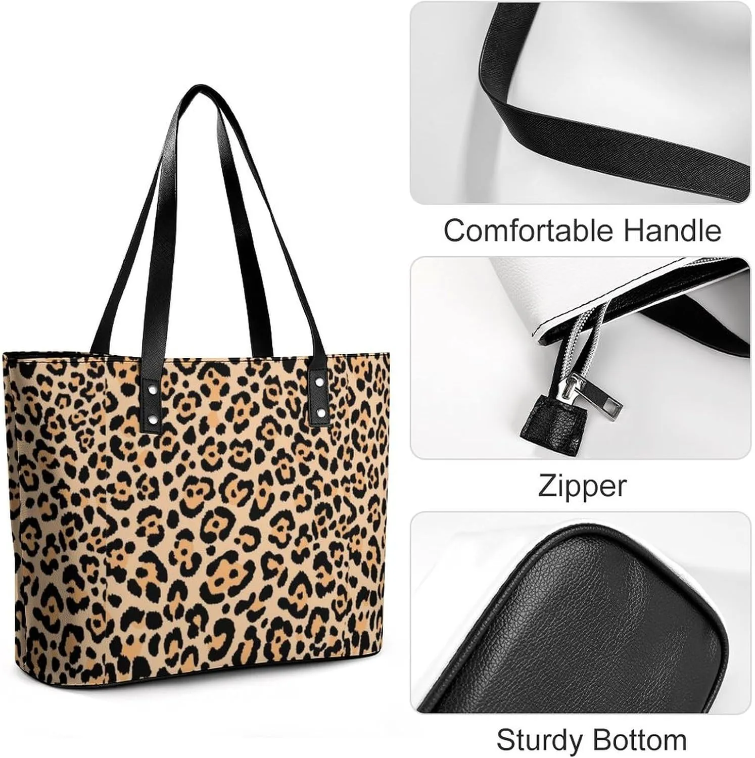 Women's Leather Tote Bag Fashion Handbag for Work Travel Shopping Daily Use Large Capacity Shoulder Purse