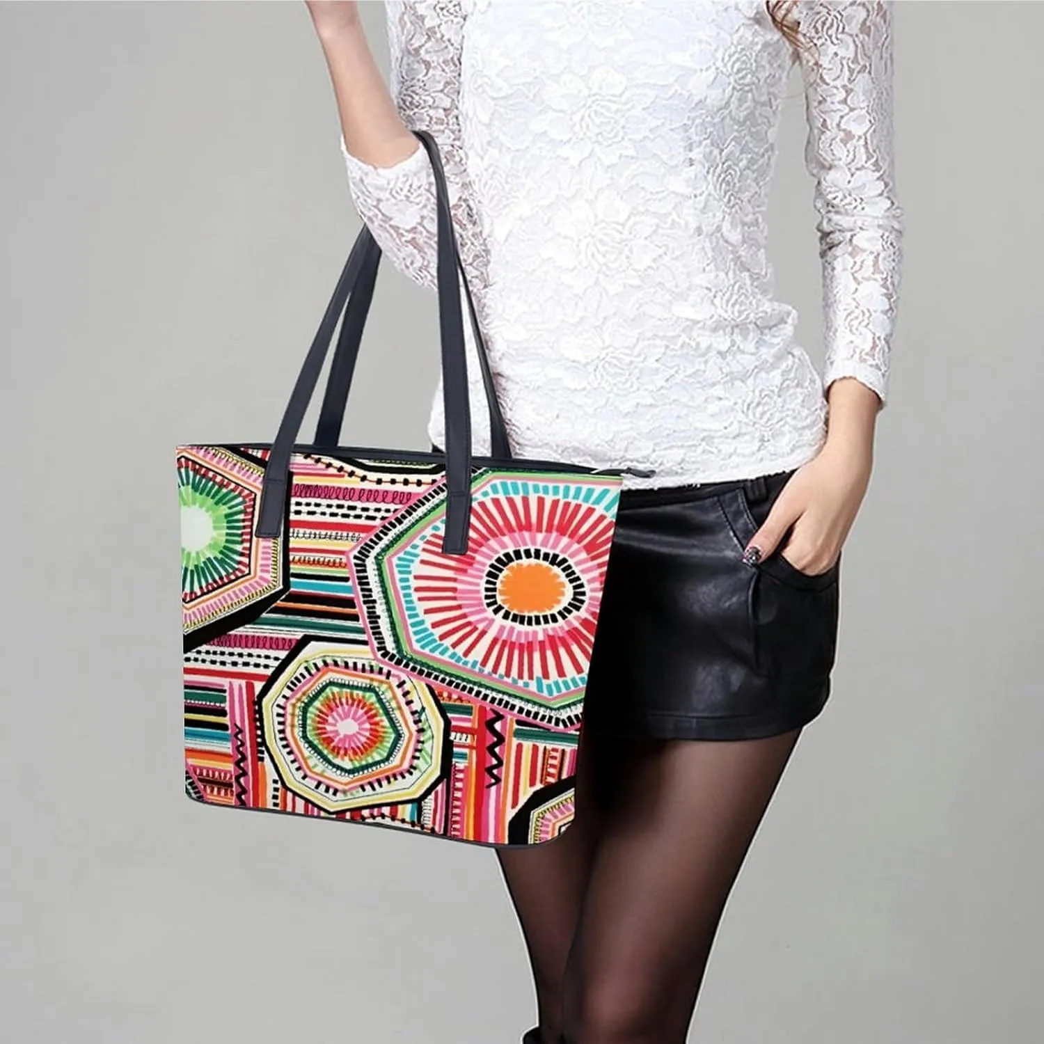 Women's Leather Tote Bag Fashion Handbag for Work Travel Shopping Daily Use Large Capacity Shoulder Purse