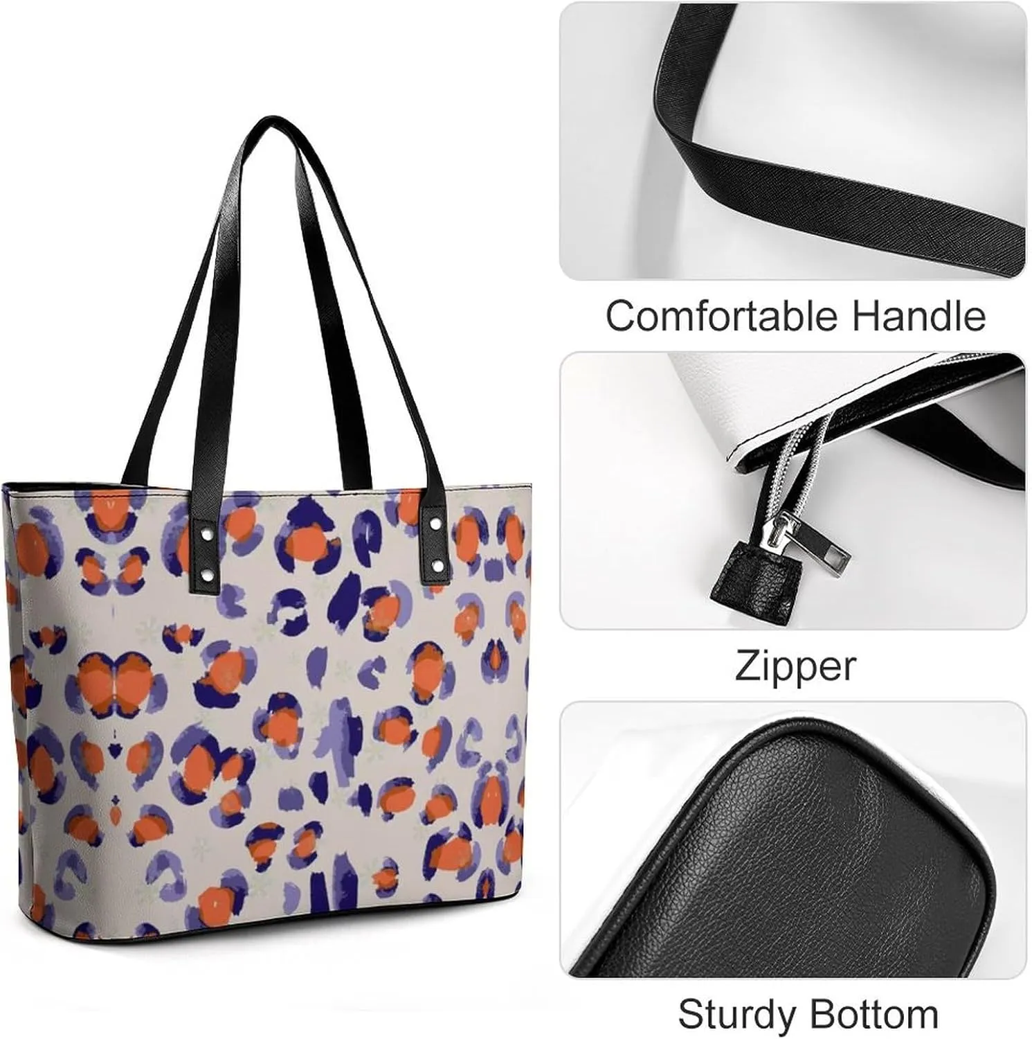 Women's Leather Tote Bag Fashion Handbag for Work Travel Shopping Daily Use Large Capacity Shoulder Purse