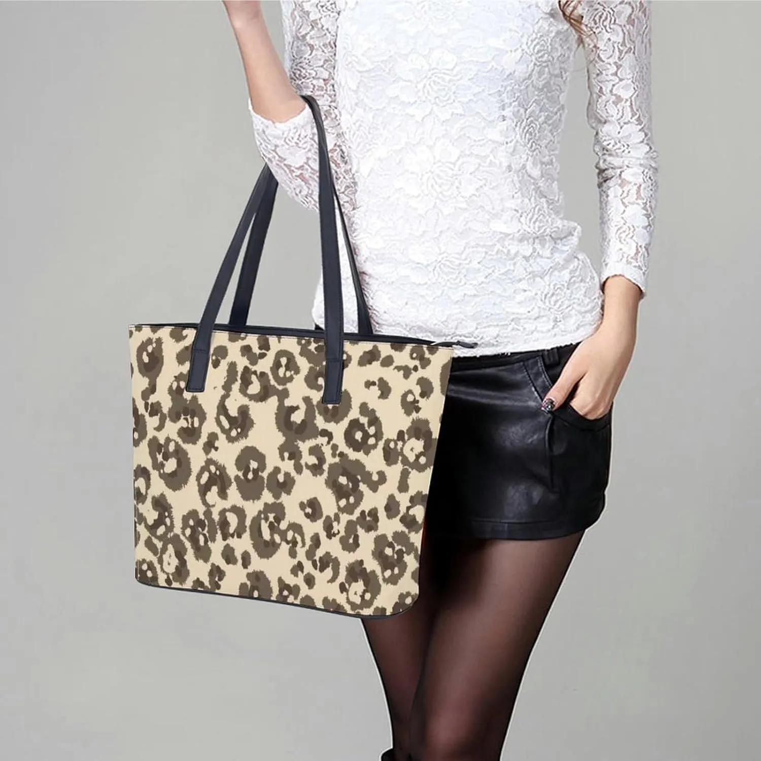 Women's Leather Tote Bag Fashion Handbag for Work Travel Shopping Daily Use Large Capacity Shoulder Purse