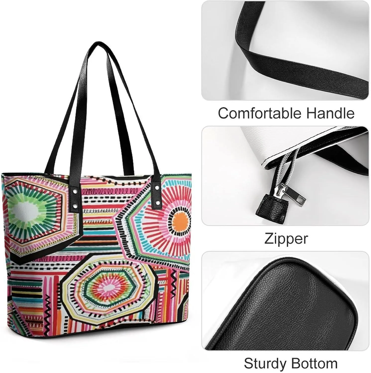Women's Leather Tote Bag Fashion Handbag for Work Travel Shopping Daily Use Large Capacity Shoulder Purse