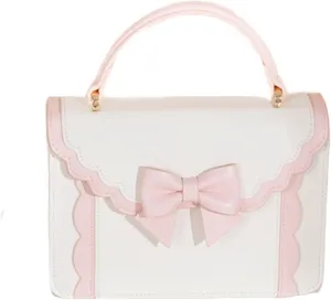 Women's Lolita Messenger Bag Sweet Bowknot Fashion PU Leather Satchel Handbag Anime Crossbody Shoulder Bag